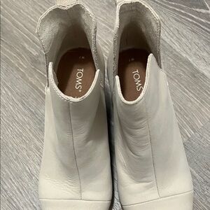 TOMS Cream Leather Slip-On Ankle Booties
